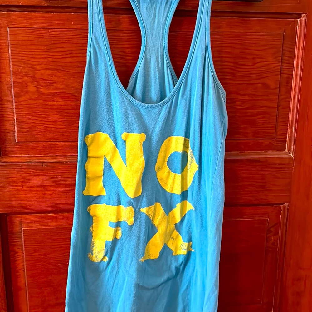S NOFX band tank - turquoise and green lettering